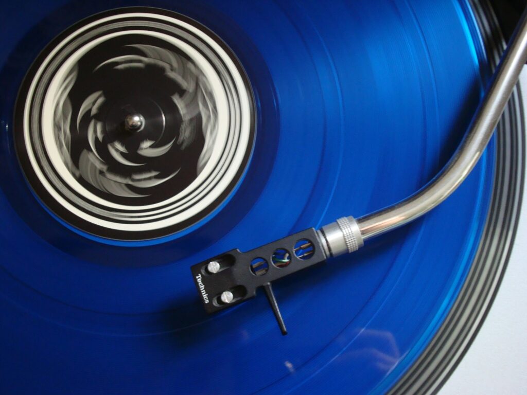 Vinyl record playing on a turntable